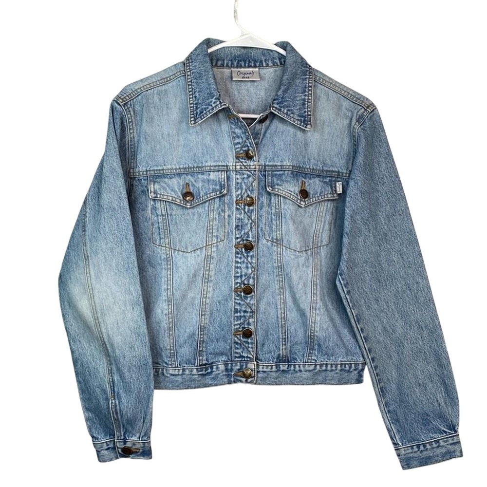 Vintage Denim Jacket Women 10-12 Light Wash Retro 90s Jean Jacket y2k Cotton
